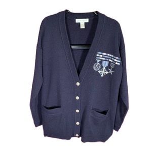Vintage Jones New York Lambswool Sweater Cardigan Size M Patches Y2K Varsity 90s